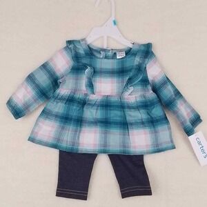 Carter's‎ 2-Peice Set Girls Size 6mo in Green Plaid w/ Tunic & Leggings